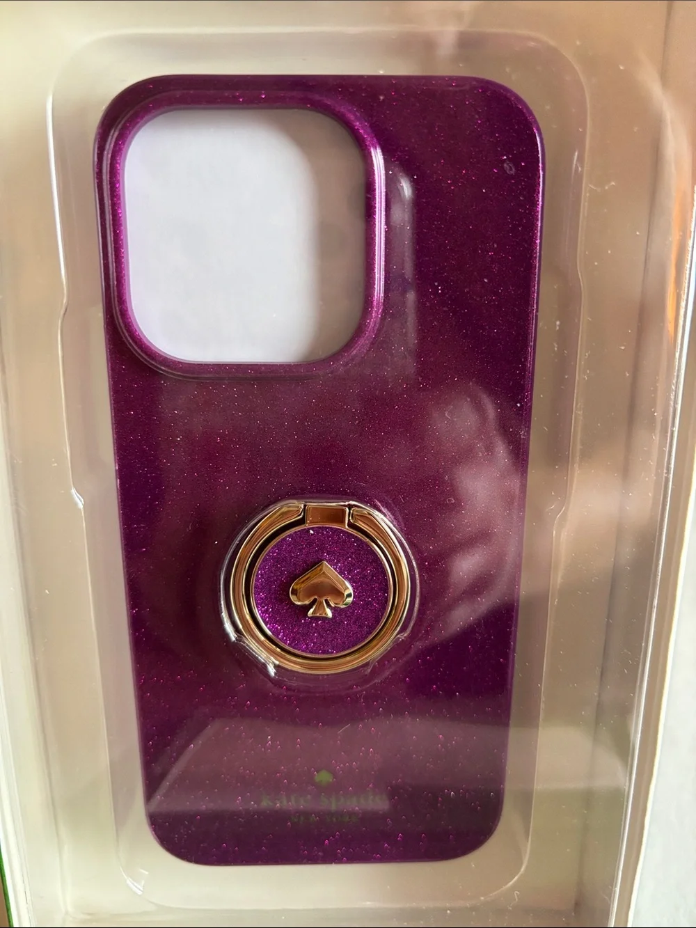 Kate Spade Dark Raspberry Ring Stand and Flexible Case for iPhone 15 Pro
